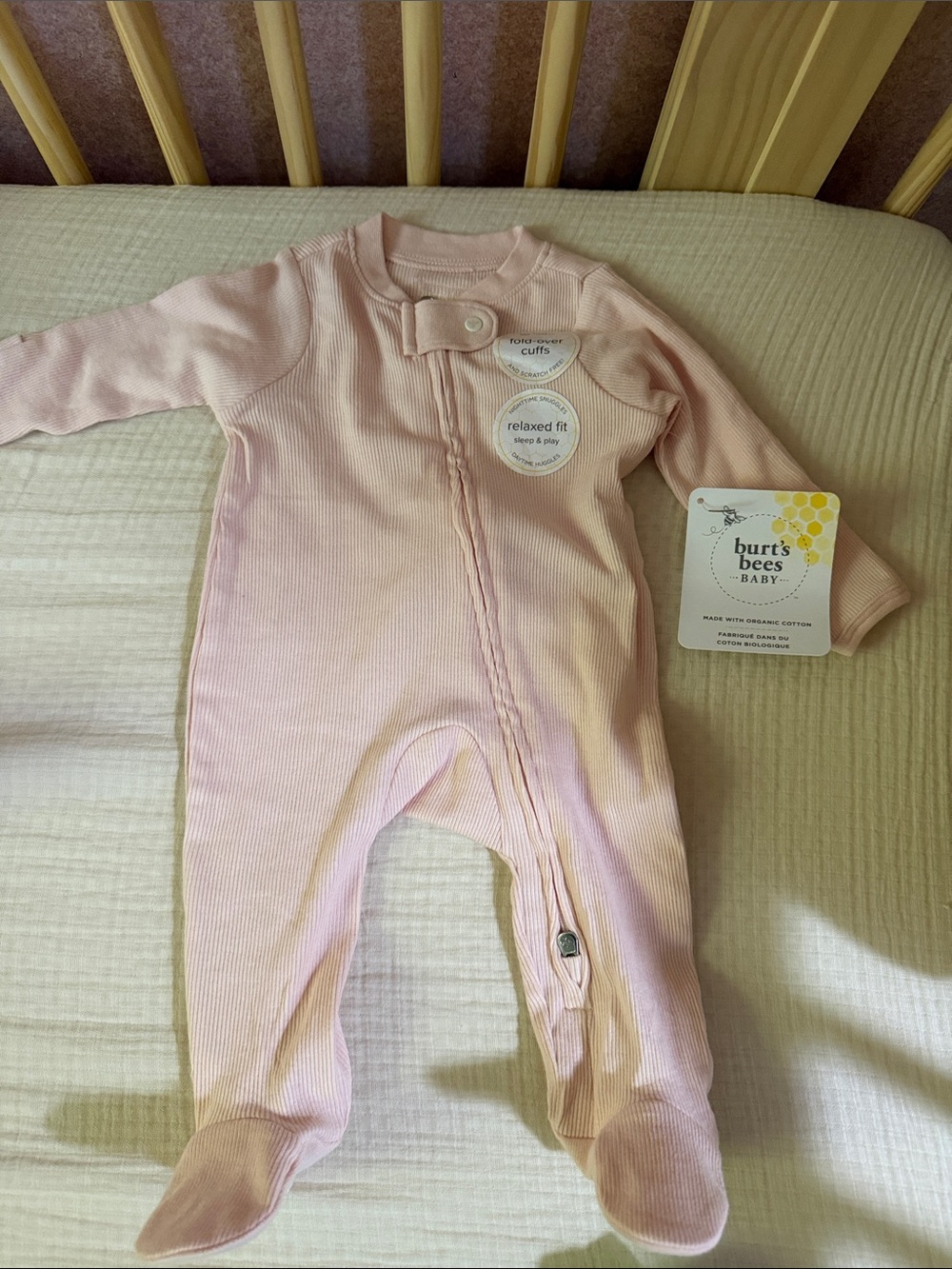 Burt's Bees Baby Light Pink Ribbed Footed One-Piece